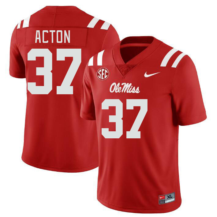 Men #37 Austin Acton Ole Miss Rebels College Football Jerseyes Stitched Sale-Red